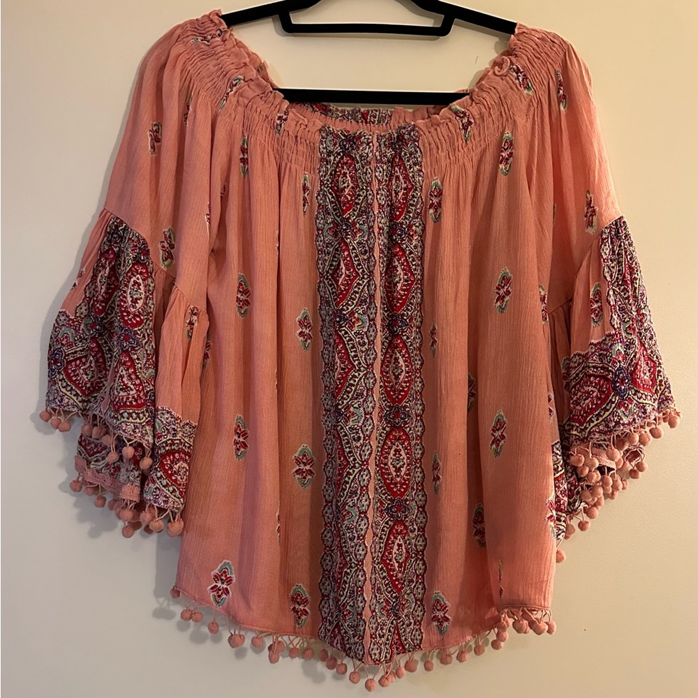 RAGA Boho Blouse with Pom Pom Trim. Size L - Picture 4 of 10